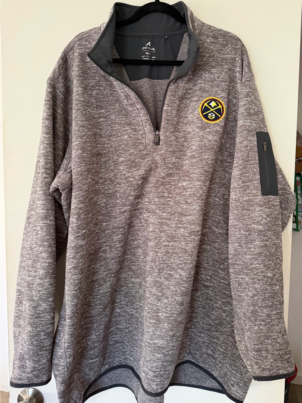 Antigua Men's Denver Nuggets Gray Heather Quarter-Zip Pullover Sweater 4XLT